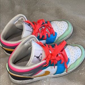 Jordan Kids Sneakers in White, Blue, and Pink